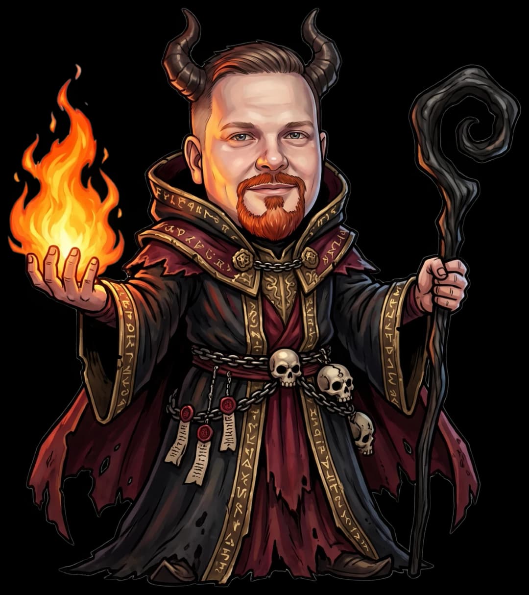 DmonicTales als dunkler Magier mit Flamme in der Hand